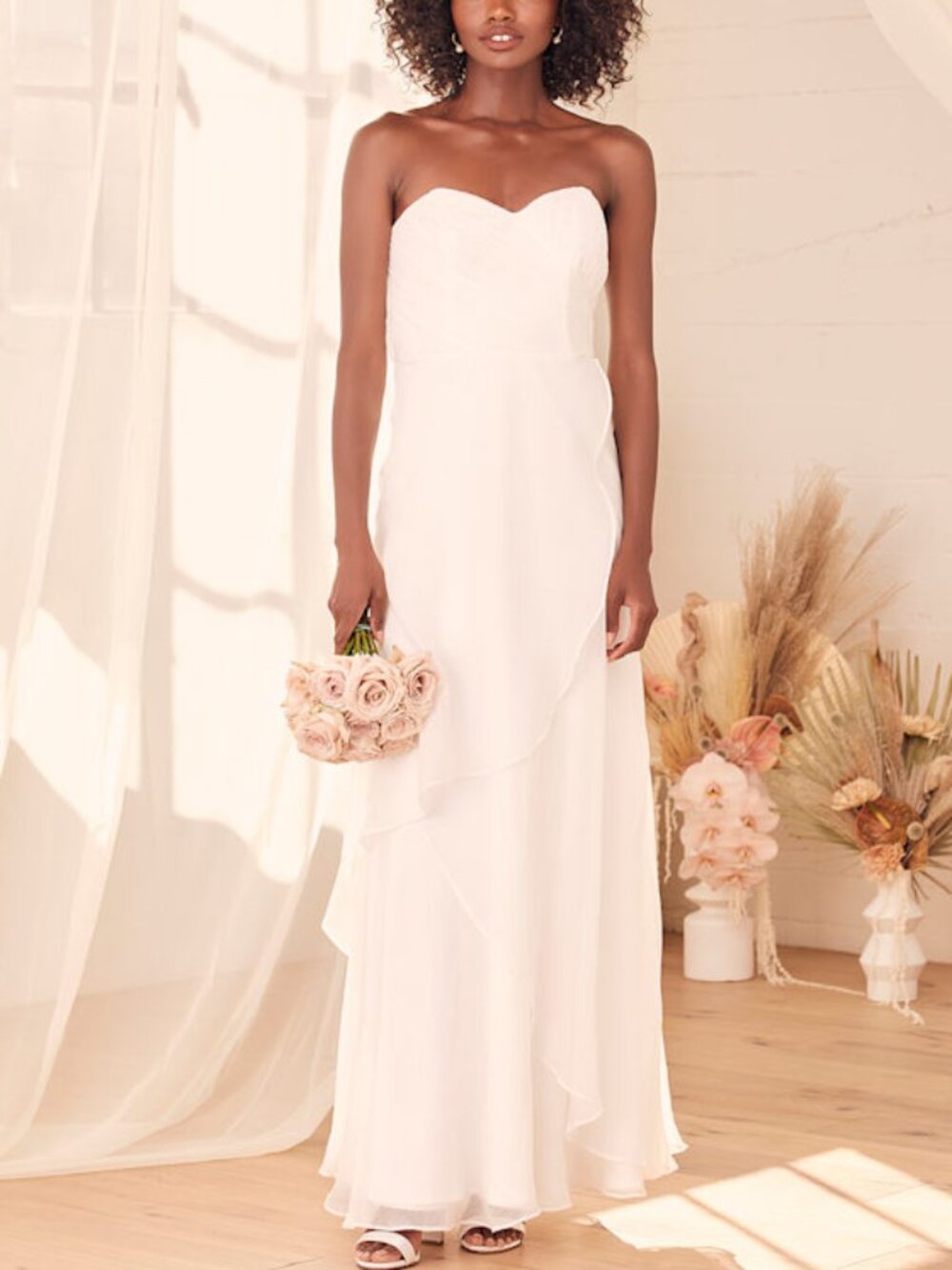 Lulus All About Forever White Pleated Strapless Maxi Dress - Size XS
